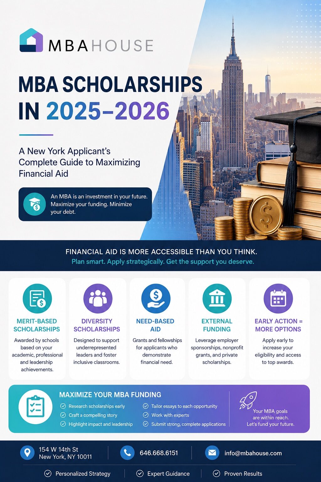 MBA House guide to maximizing 2025–2026 MBA scholarships and merit aid for New York applicants at Columbia Business School and NYU Stern